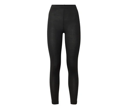 Legging noir long et taille haute en tissu finement tricoté.