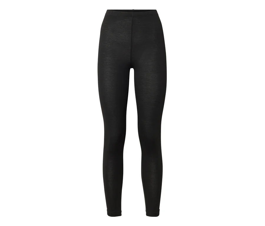 Legging noir long et taille haute en tissu finement tricoté.