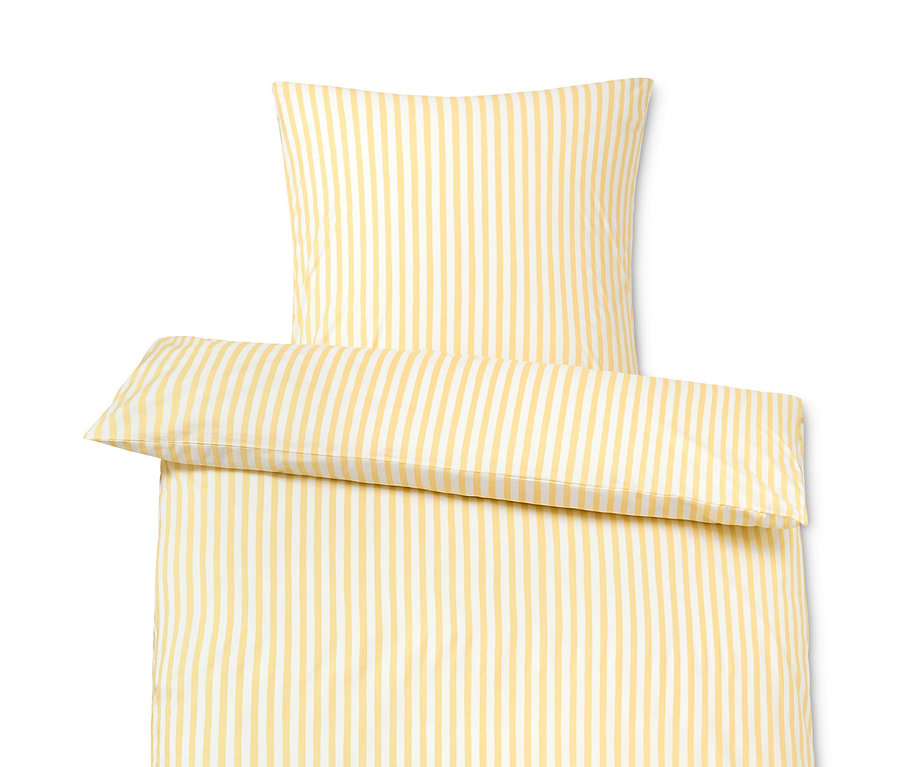 Parure de lit en renforcé jaune et blanc à rayures, taille normale, grande taille et taille double.