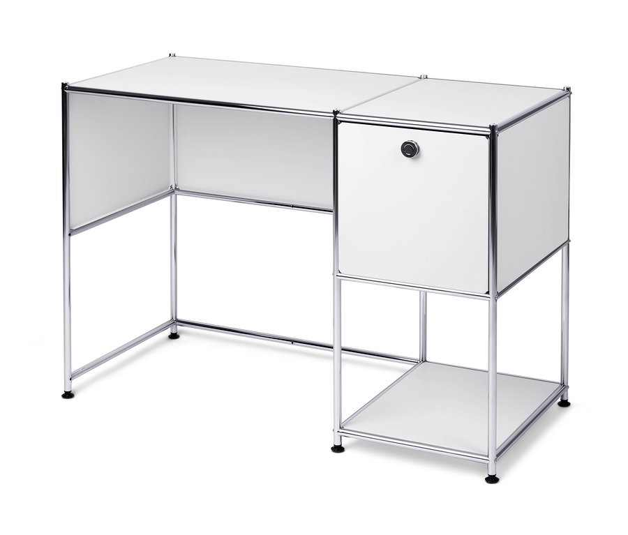 Bureau en métal blanc « CN3 » avec porte abattante.