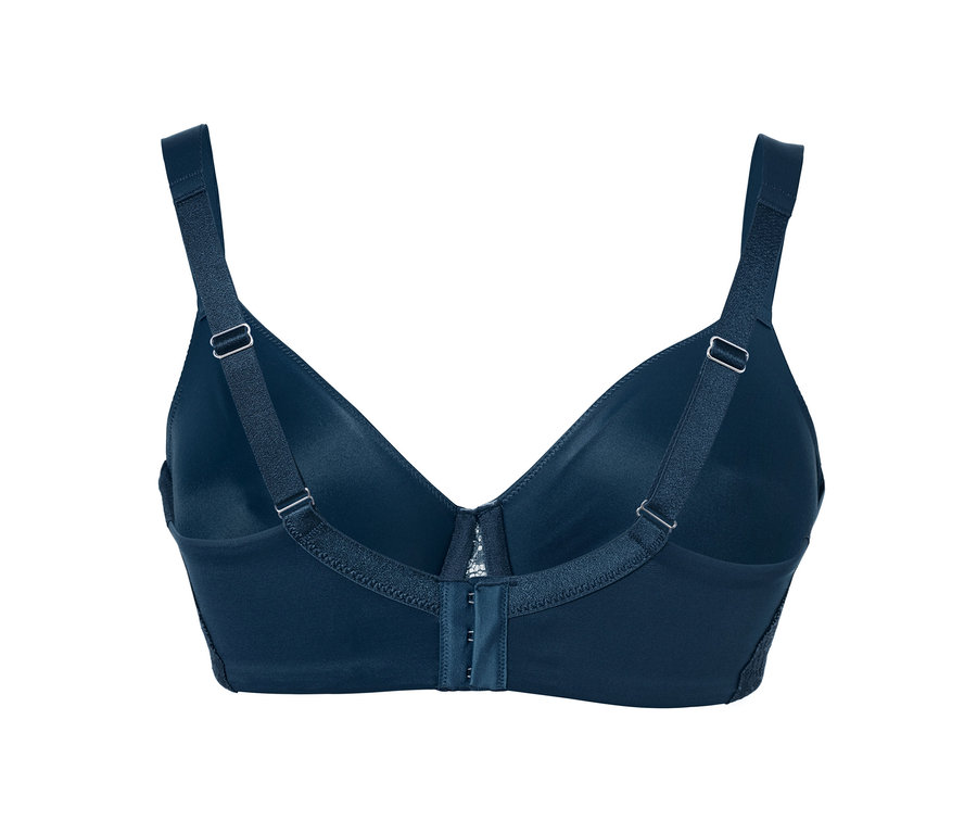 Vue arrière d'un soutien-gorge à armature bleu foncé.
