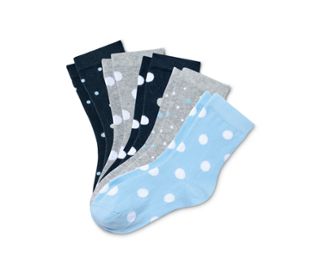 1x bleu foncé à pois blancs et argentés, 1x gris chiné à pois blancs et bleu clair, 1x bleu clair à pois blancs, 1x bleu foncé à pois blancs et argentés, 1x gris chiné à pois blancs