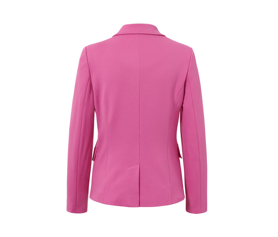 Vue arrière d'un blazer en jersey rose.