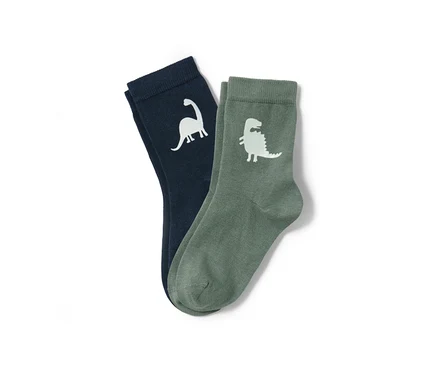 Deux paires de chaussettes, Glow in the Dark, avec des motifs de dinosaures.