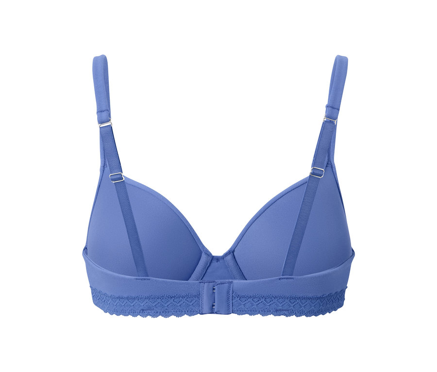 Soutien-gorge invisible bleu, détail du dos avec fermeture.