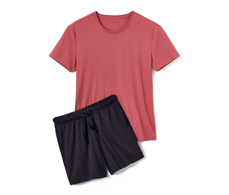Pyjashort avec modal : t-shirt corail et short bleu marine à pois.