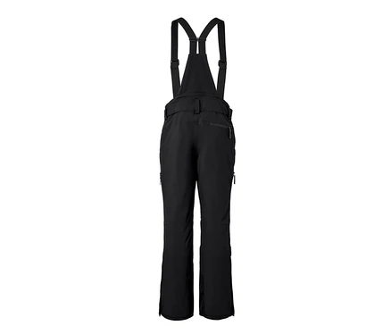 Pantalon de ski high-tech noir avec bavette et fermetures éclair.