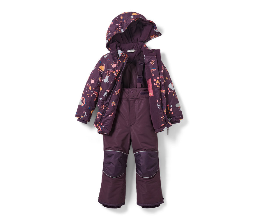 Combinaison de ski pour enfant avec motif licorne, étoile et arc-en-ciel.
