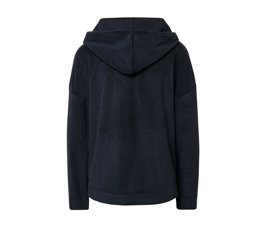 Vue arrière d'un sweat-shirt à capuche en tissu éponge.