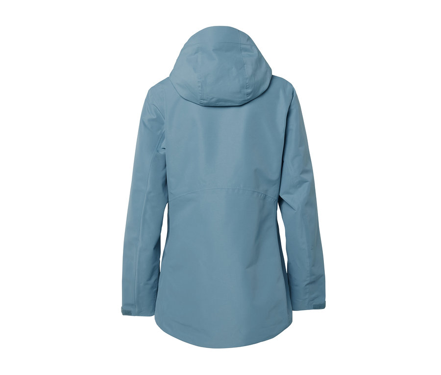 Veste technique d'extérieur bleu clair à capuche.