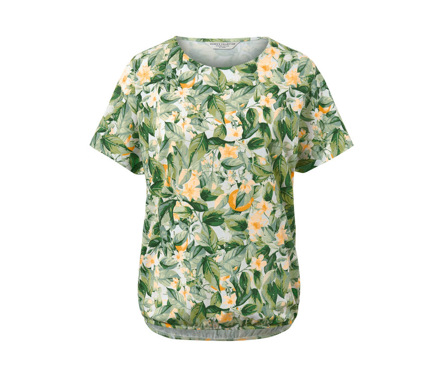 Chemisier imprimé avec un motif de feuilles et de fleurs.