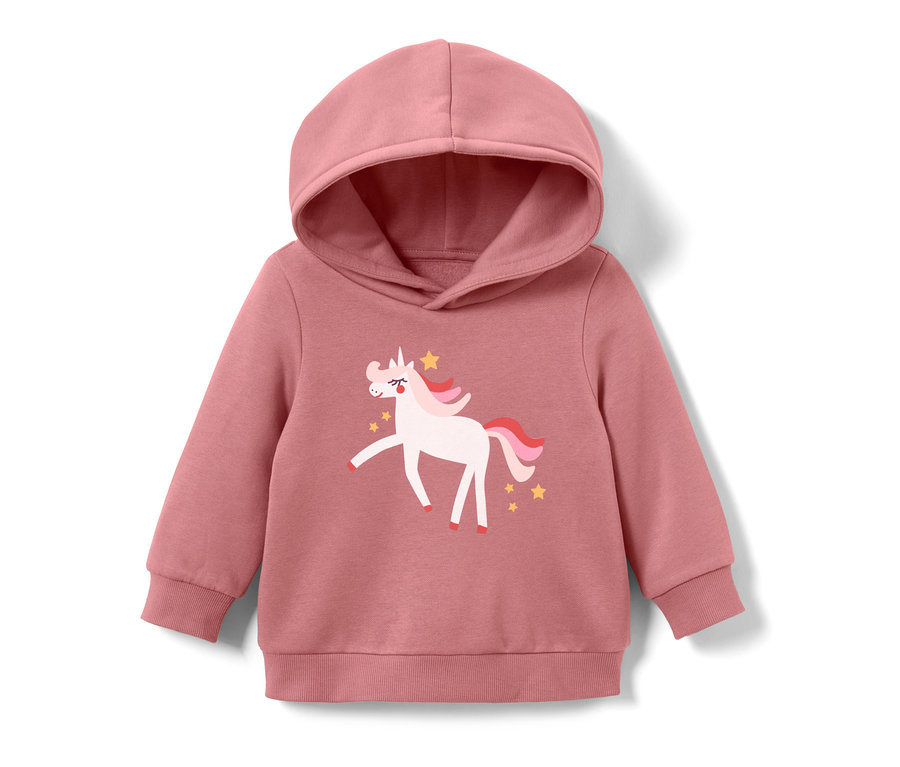 Sweat-shirt rose à capuche pour enfant avec motif licorne (taille 86/92).