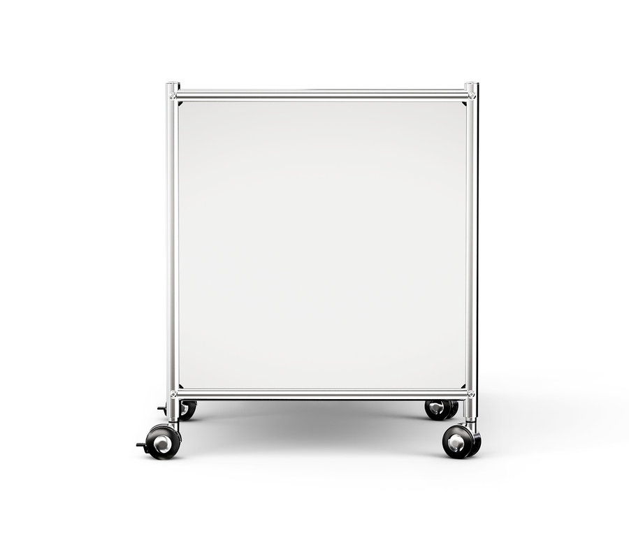 Table d’appoint métallique « CN3 » blanche avec 1 abattant et roulettes.