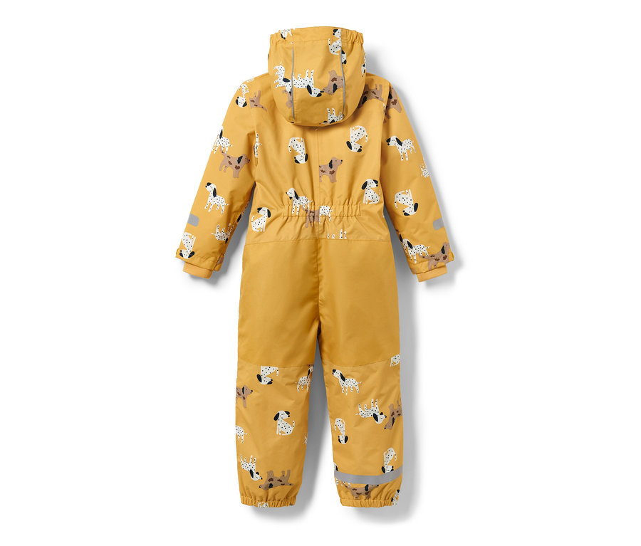Combinaison de pluie jaune avec imprimé de chiens vue de dos.