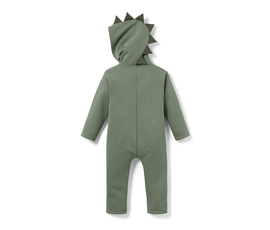 Vue arrière d'une combinaison en sweat pour enfant avec motif dinosaure appliqué.