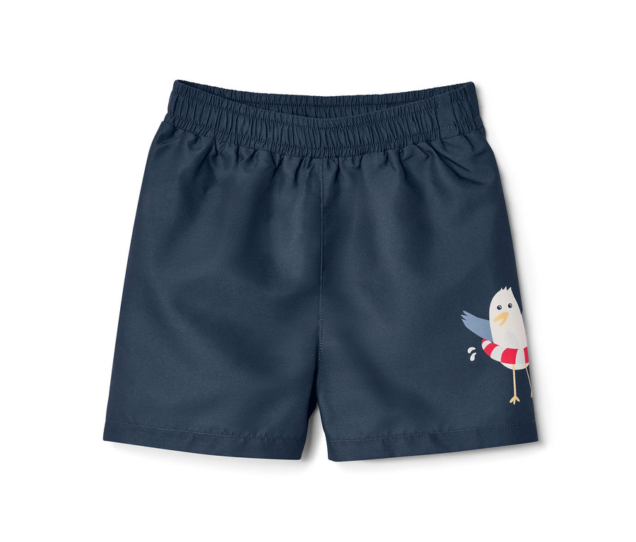 Boardshort pour enfant, marin, bleu marine avec un motif de mouette.