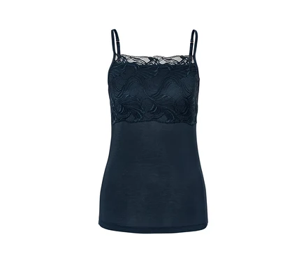 Chemise en modal bleu foncé avec dentelle.