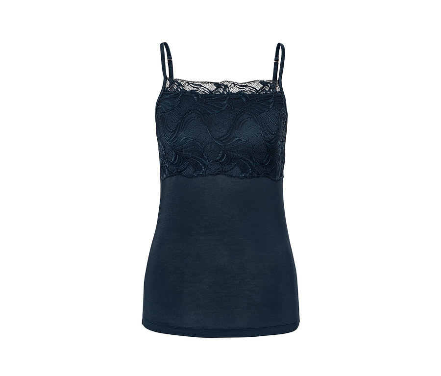 Chemise en modal bleu foncé avec dentelle.