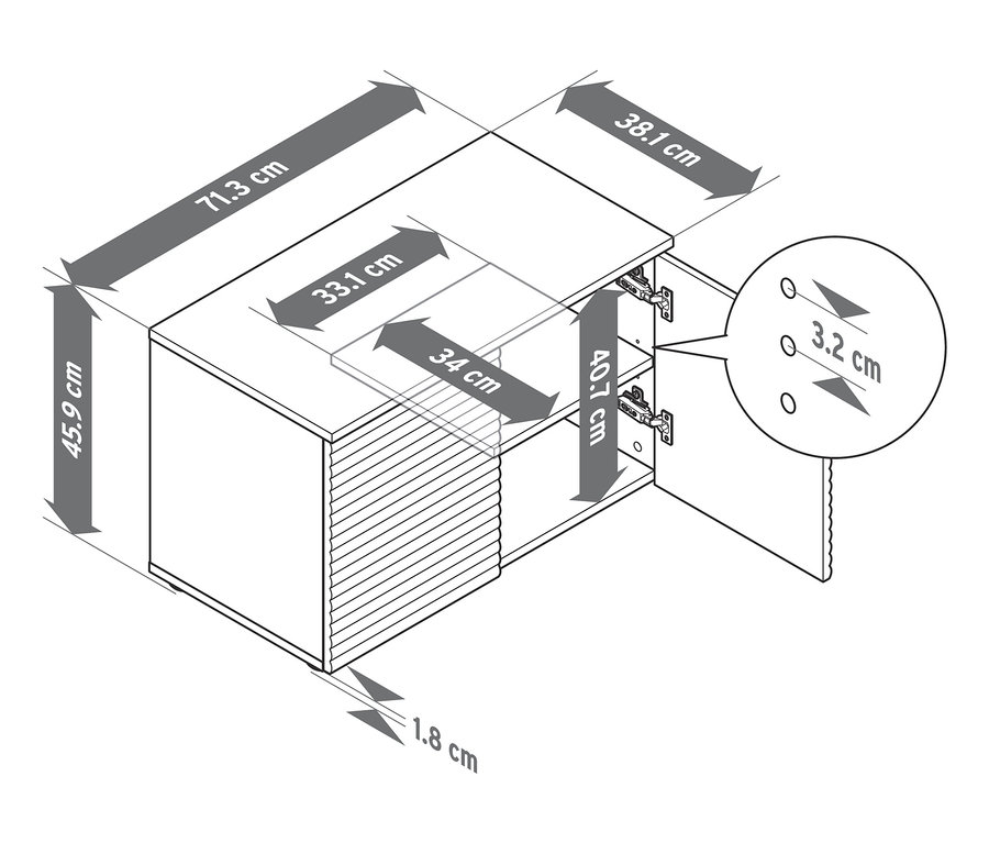 Dimensions du banc avec espace de rangement.