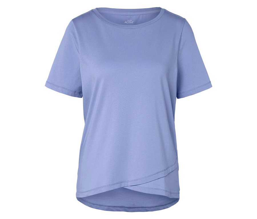 T-shirt à manches courtes bleu clair avec ourlet croisé.