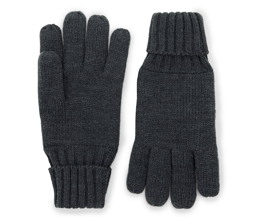 Deux gants tricotés gris.