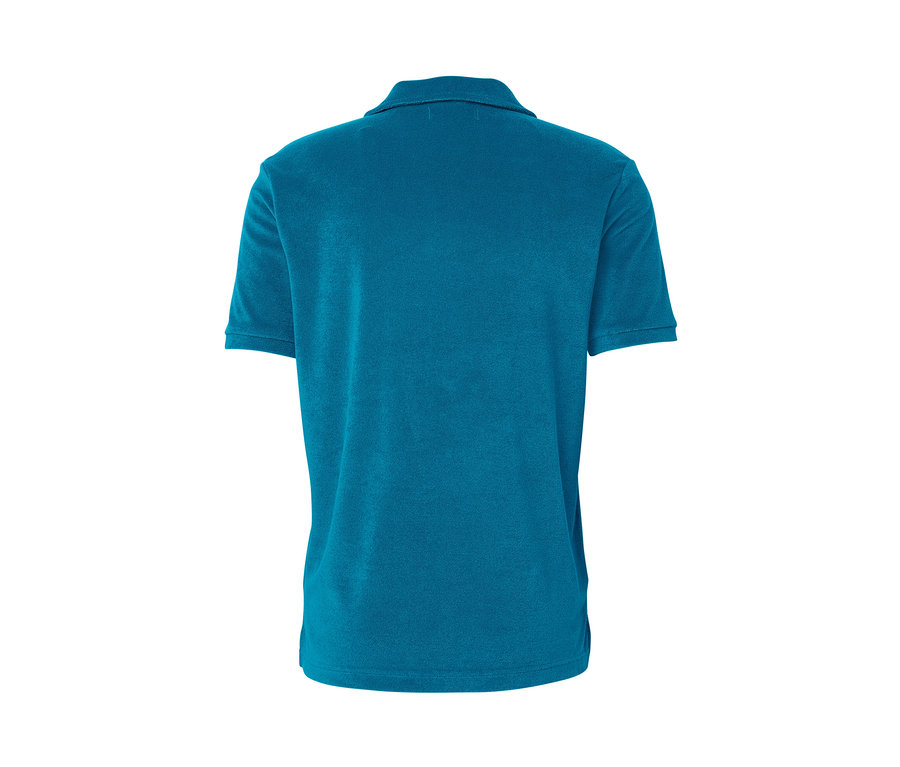 Vue arrière d'un polo en tissu éponge pétrole.