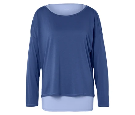 T-shirt bleu à manches longues avec ourlet inférieur bleu clair.