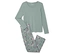 Un pyjama vert à manches longues avec un pantalon à fleurs.