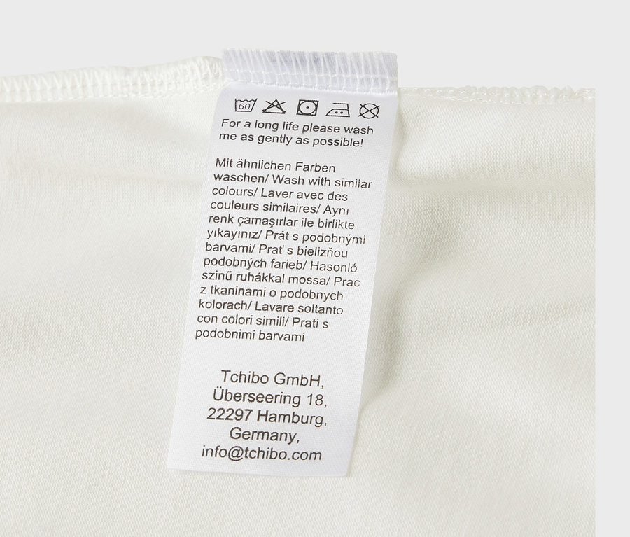 Étiquette d'entretien pour 5 bodys évolutifs pour bébé.