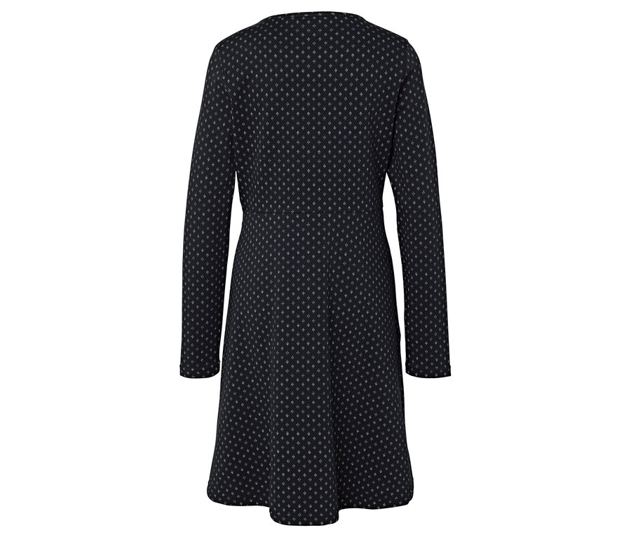 Vue arrière d'une robe noire à manches longues avec un motif.