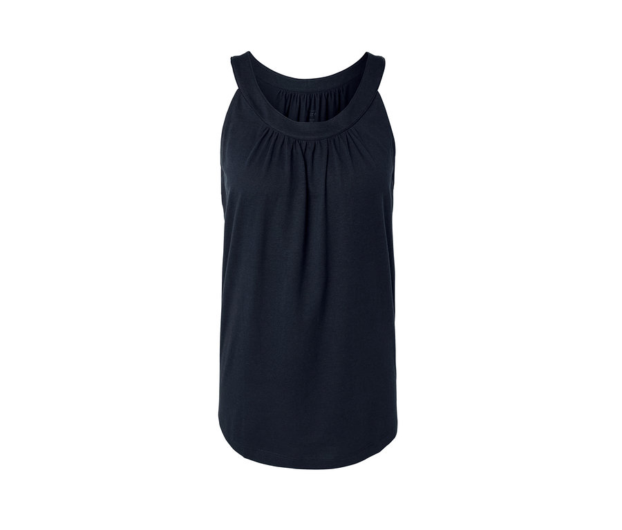 Haut bleu marine avec encolure froncée.