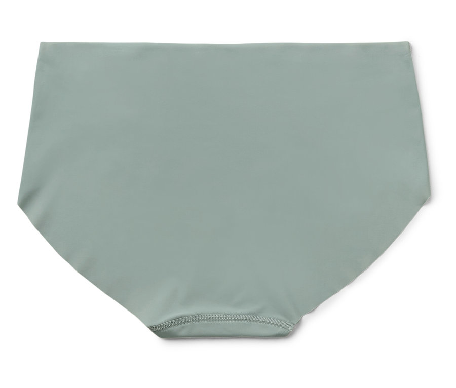 Culotte taille haute bleu clair posée sur un fond blanc.