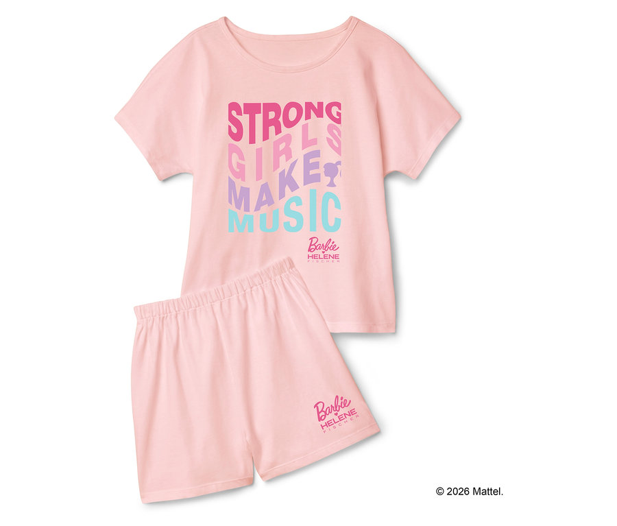 Pyjama rose Barbie Helene Fischer avec l'inscription "Strong Girls Make Music".