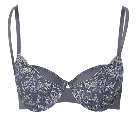 Soutien-gorge à armatures avec coques et broderie, bleu fumé