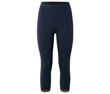 Legging bleu marine longueur genou avec bordure en dentelle.
