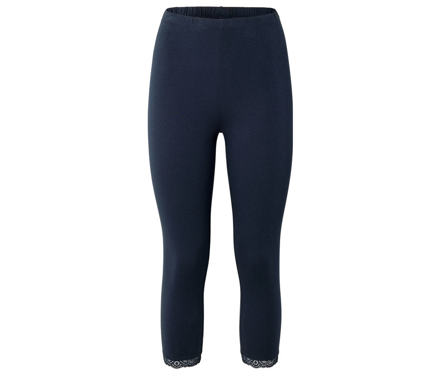 Legging bleu marine longueur genou avec bordure en dentelle.