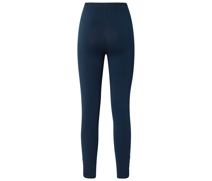 Leggings bleu marine avec taille élastique et chevilles froncées, photographié de dos.