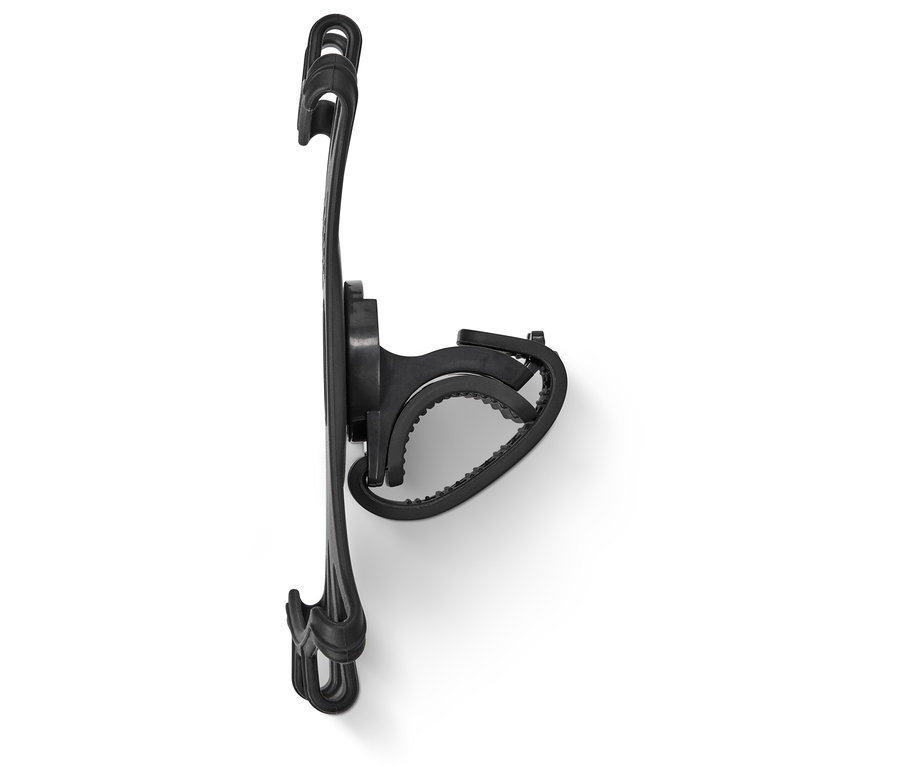 Support de téléphone portable flexible noir sur fond blanc.