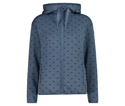 Sweat à capuche bleu clair avec fermeture éclair, orné d'un motif subtil.