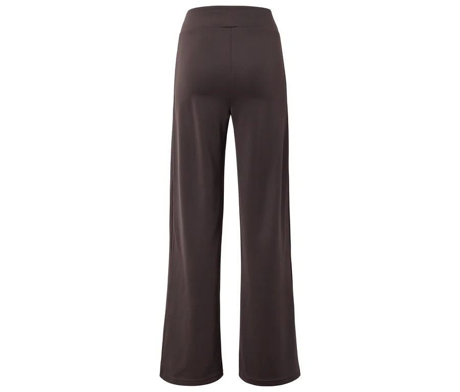 Vue arrière d'un pantalon marron à jambes larges et taille haute.