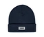 Bonnet tricoté hummel® « HMLJR Knit Beanie » bleu foncé avec bord replié et étiquette logo hummel blanche.