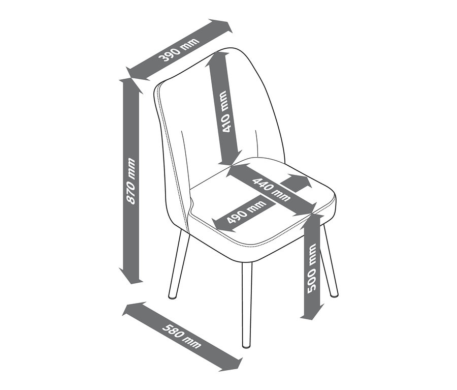 Dimensions d'une chaise en tissu rembourrée.