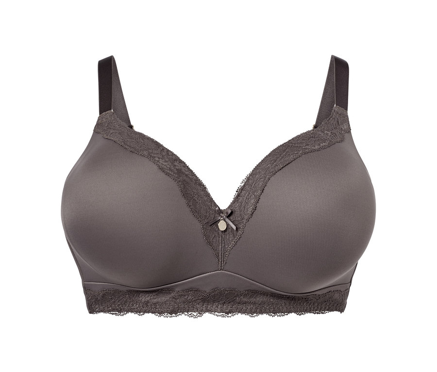Soutien-gorge doux gris avec de la dentelle.
