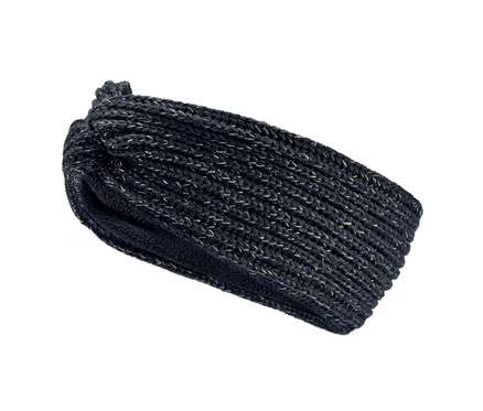 Un bandeau en tricot noir et doré pour enfant.