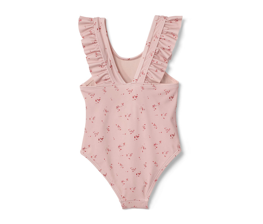Maillot de bain rose pour tout-petits avec motif floral.