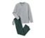 Pyjama gris avec pantalon en flanelle à rayures vertes.