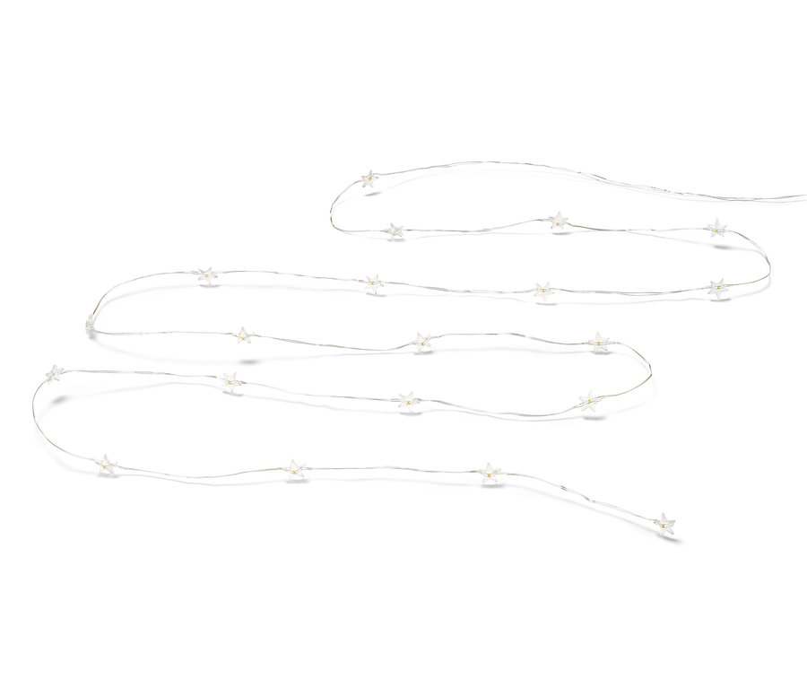Micro-guirlande lumineuse à LED, étoiles sur fond blanc.
