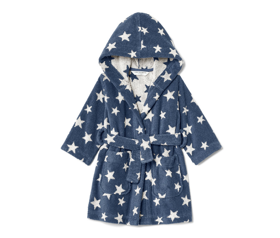 Peignoir pour enfant bleu marine à étoiles blanches.