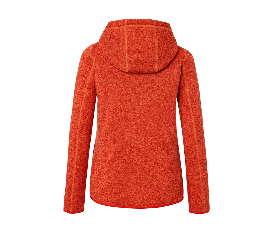 Vue arrière d'une jaquette en maille polaire à capuche orange chiné.
