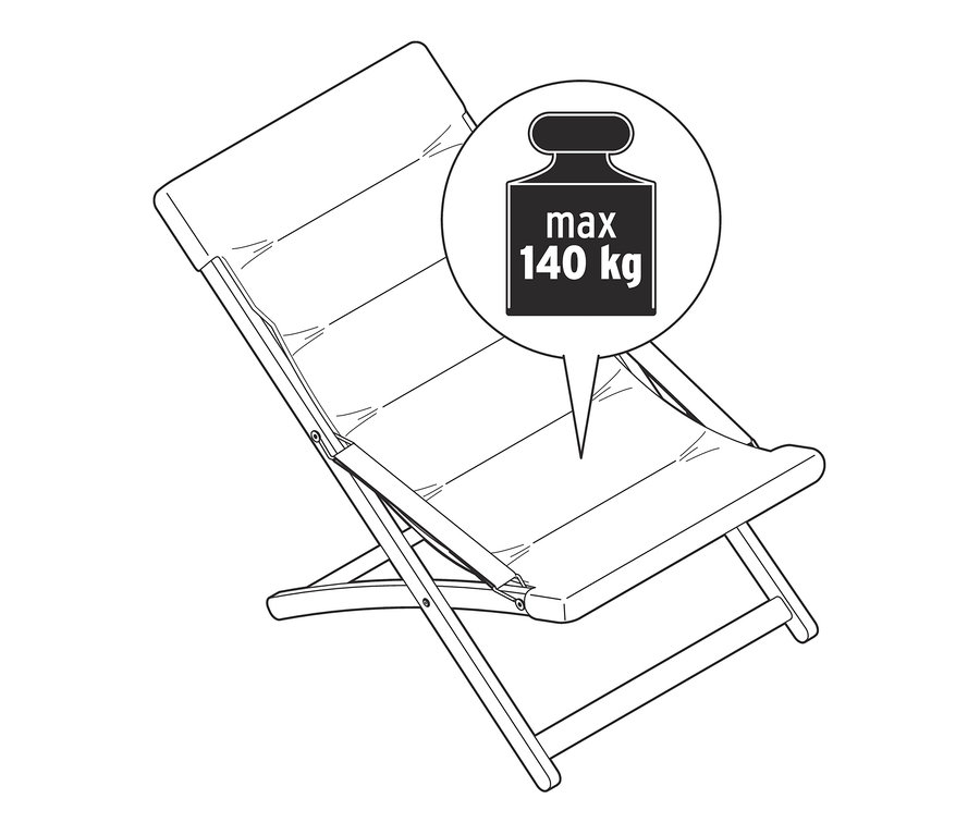 Illustration d'un fauteuil de relaxation pliant avec un poids maximal de 140 kg.